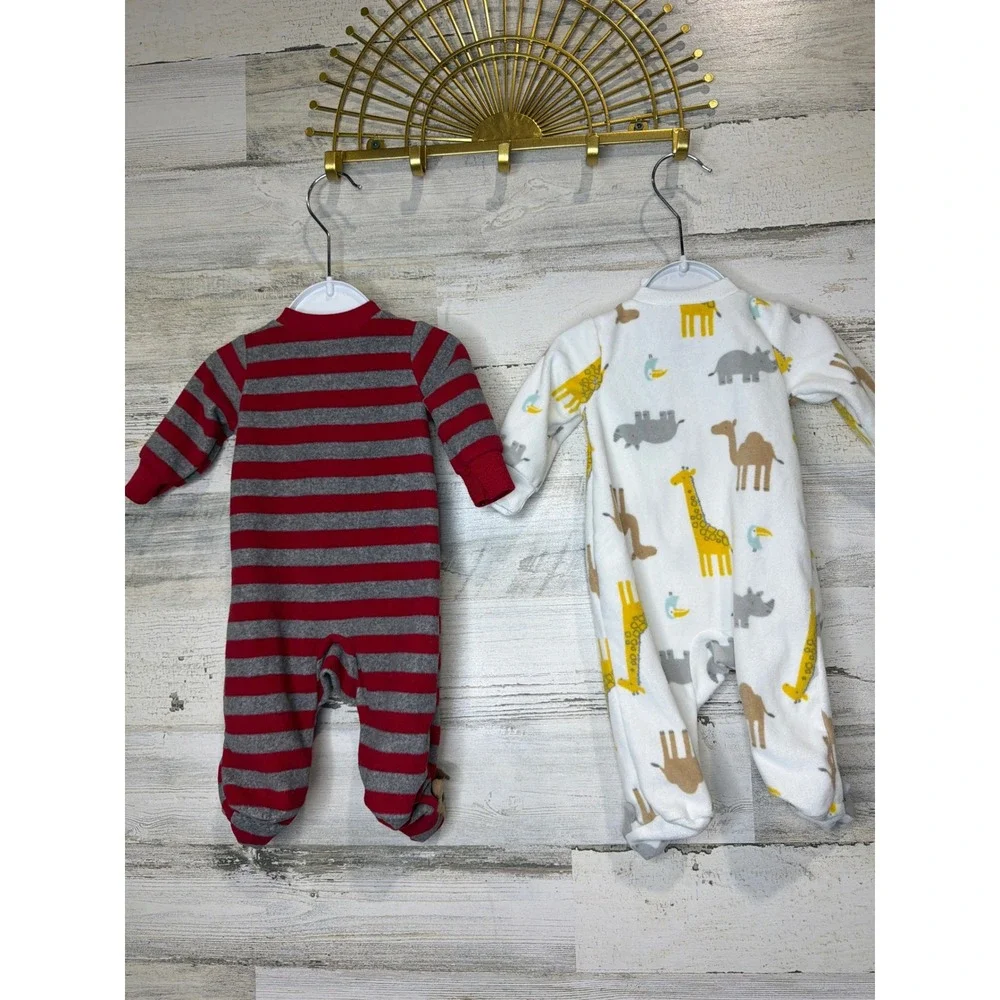 Carter's Fleece Sleepers Bundle Boys Newborn Multi Reindeer Safari Cozy